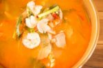 Tom Yum Kung Thai Spicy Seafood Soup Stock Photo