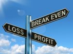 Loss Profit Or Break Even Signpost Stock Photo