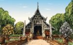 Sketch Of Cityscape Show Asia Style Temple Space In Thailand Stock Photo