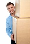 Male Holding Cardboard Box Stock Photo