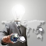 Light Bulb Head Business Man Stock Photo