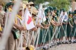 Student 11-12 Years Old, Scout Assembly, Teepangkorn Scout Camp In Samut Sakhon Thailand Stock Photo