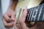 Blues Slide Guitar,electric Guitar Player Performing Song With Slider Stock Photo