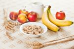 Bowl Of Muesli For Breakfast With Fruits Stock Photo