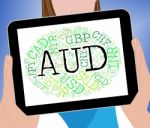 Aud Currency Means Worldwide Trading And Coinage Stock Photo