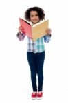 School Girl A Reading Book Stock Photo