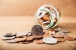 Vintage Close Up Stack Silver Coins Stock Photo