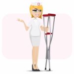 Cartoon Nurse With Crutch Stock Photo