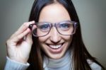 Funny Young  Woman Wear Glasses Stock Photo