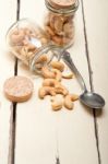 Cashew Nuts On A Glass Jar Stock Photo