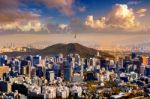 View Of Cityscape And Seoul Tower In Seoul, South Korea. Autumn Stock Photo