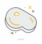 Thin Line Icons, Steak Stock Photo