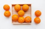 Fresh Orange Citrus Fruit In Wooden Box Stock Photo