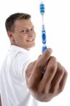 Health Care Man Showing His Toothbrush Stock Photo