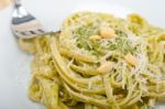 Italian Traditional Basil Pesto Pasta Ingredients Stock Photo