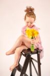 Little Girl Fashion Model In Rose Dress Stock Photo