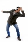 Male dancing with listening music Stock Photo