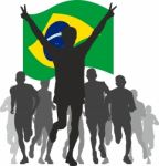 Winner With The Brazil Flag At The Finish Stock Photo