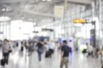 Blurred Background At Airport Terminal With Bokeh Light Stock Photo