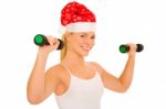 Woman With Santa Hat Stock Photo