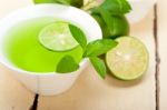 Mint Infusion Tea Tisane With Lime Stock Photo