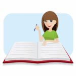 Cartoon Smart Girl Writing Big Diary Stock Photo