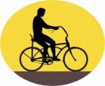 Man Riding Easy Rider Bicycle Silhouette Oval Retro Stock Photo