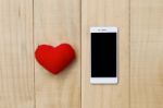 Love Phone, Red Heart And Smartphone Stock Photo