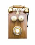 Antique Wooden Telephone Stock Photo