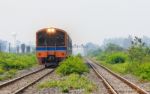 Diesel Engine Trains Running On Track Ways Stock Photo