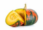 Striped Pumpkin Isolated On The White Background Stock Photo