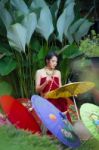 Thai Woman In Traditional Costume Stock Photo