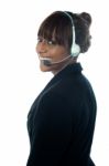 Portrait Of Executive Female In Headsets Stock Photo
