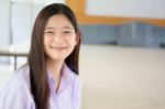 Portrait Of Thai High School Student Uniform Teen Beautiful Girl Happy And Relax Stock Photo