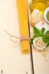 Italian Traditional Basil Pesto Pasta Ingredients Stock Photo