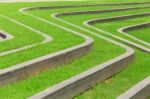 Pathway With Green Lawns Stock Photo