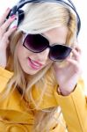 Young Lady Listening Music Stock Photo