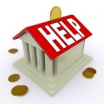 Help On House Or Money Box Means Loan Assistance Stock Photo