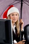 Business Woman Holding Umbrella Stock Photo