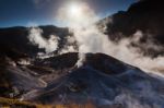 Jigokudani Hell Valley At Sunrise In Noboribetsu Stock Photo