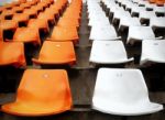 Orange And White Stadium Seats Stock Photo