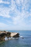 Huge Rock At Baleal Beach (dramatic Cloudscape) Stock Photo