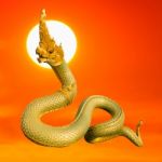 Naga Thai Statue With Beautyful Sunset Background Stock Photo