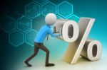 3d Man Pushing Percent Sign Stock Photo