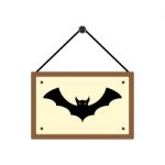 Halloween Hanging Wood Sign Board With Bat Stock Photo