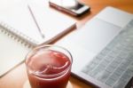 Mix Fruit Juice On Working Table Stock Photo