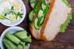 Fresh Vegetarian Sandwich With Garlic Cheese Dip Salad Stock Photo