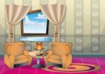 Cartoon  Illustration Interior Living Room Stock Photo