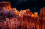 First Rays Of The Sun Striking Bryce Canyon Stock Photo