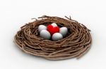 Red Heart And Eggs In A Bird Nest Stock Photo